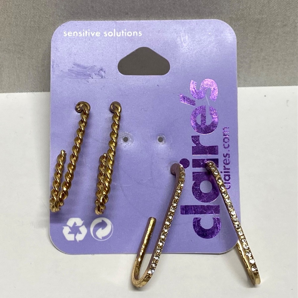 Claire's Oblong Hoop Earrings 2 Pack Goldtone & Silvertone New